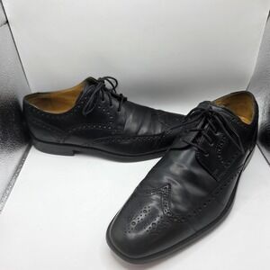 Cole Haan Nike Air Mens Black Leather Wingtip Oxford Dress Shoes Square Toe